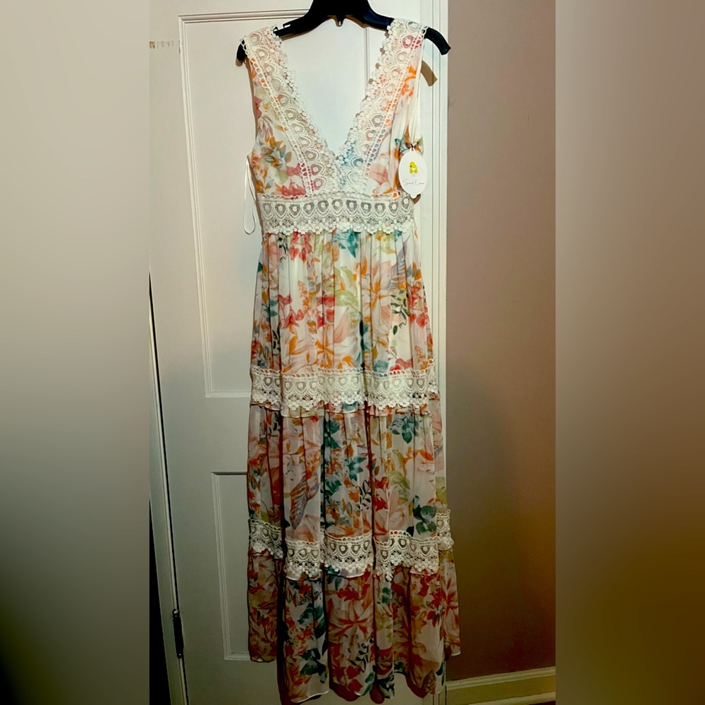 Beautiful NWT spring/summer floral lace maxi, M